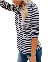 Sidiou Group Women Button Diagonal Collar Long Sleeves Striped Casual Pullover Drawstring Hoodie