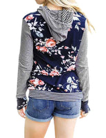 Sidiou Group Women Pullover Stripe Splice Long Sleeve Floral Print Casual Hoodie Top