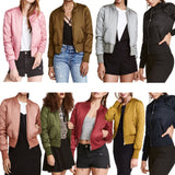 Sidiou Group Fashion Women Satin Bomber Jacket Quilted Long Sleeve Cotton Short Jacket Casual Coat