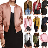 Sidiou Group Fashion Women Satin Bomber Jacket Quilted Long Sleeve Cotton Short Jacket Casual Coat