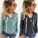 Sidiou Group Women Deep V Neck Lace Up Long Sleeve Casual Slim Fit Hoodie Tops Blouse