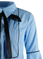 Sidiou Group  Sexy Women Bow Tie Blouse Lantern Sleeve Tunic Button Down Shirts Elegant Top