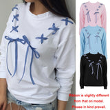 Sidiou Group Women Hoodie Sweatershirt Pullovers Bow Ribbon Front Long Sleeves  Casual Tops Outwear