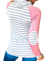 Sidiou Group Women Hoodie Striped Drawstring Pocket Elbow Patch Long Sleeve Casual  Sweatshirt