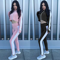 Sidiou Group Women Sport Set Crop Hoodies Pants Long Sleeves Splicing Side Tights Casual Two Pieces