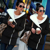 Sidiou Group  Women Hoodies Coat Warm Coat Zipper Outerwear Hooded Sweatshirts Casual Long Jacket