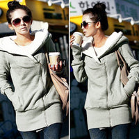 Sidiou Group  Women Hoodies Coat Warm Coat Zipper Outerwear Hooded Sweatshirts Casual Long Jacket