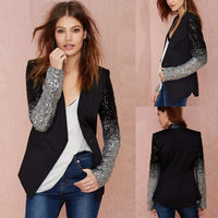 Sidiou Group Women Blazer Coat Sparkling Sequin Long Sleeves Irregular Hem Elegant Outwear Jacket