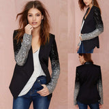 Sidiou Group Women Blazer Coat Sparkling Sequin Long Sleeves Irregular Hem Elegant Outwear Jacket