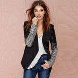 Sidiou Group Women Blazer Coat Sparkling Sequin Long Sleeves Irregular Hem Elegant Outwear Jacket