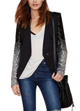 Sidiou Group Women Blazer Coat Sparkling Sequin Long Sleeves Irregular Hem Elegant Outwear Jacket