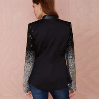 Sidiou Group Women Blazer Coat Sparkling Sequin Long Sleeves Irregular Hem Elegant Outwear Jacket