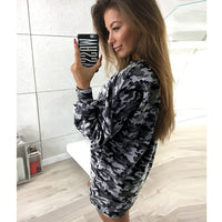 Sidiou Group Women Camo Hoodie Sweatershirt Pullovers Dropped Shoulder Camouflage Casual Outwear