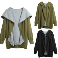 Sidiou Group Women Autumn Winter Hoodies Zip Up Long Sleeve Plus Size Loose Jacket Hooded Coat