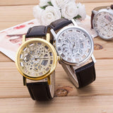 Sidiou Group Leather Wrist  Hollow Out Watch Casual Women Men Quartz  Synthetic Band Watch