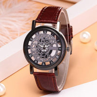 Sidiou Group Leather Wrist  Hollow Out Watch Casual Women Men Quartz  Synthetic Band Watch
