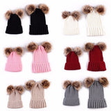 Sidiou Group  Mom And Baby  Kids Knitted Parent-Child Winter Caps Double Fur Ball Beanie Cap