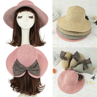 Sidiou Group Women Straw Hat Bowknot Large Rolled Brim Foldable Vintage Summer Beach Cap