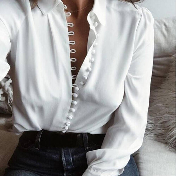 Sidiou Group Women Single Breasted Blouse Turn-Down Collar Long Sleeve Blouse Sexy Women Tops