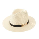 Sidiou Group Unisex Sun Hat Straw Hat Solid Wide Brim Metal Belt Summer Beach Hat