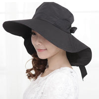 Sidiou Group Women Sun Hat Foldable Wide Brim Self-tie Bow Summer Beach Floppy Cap Headwear Black