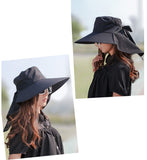 Sidiou Group Women Sun Hat Foldable Wide Brim Self-tie Bow Summer Beach Floppy Cap Headwear Black