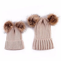 Sidiou Group  Mom And Baby  Kids Knitted Parent-Child Winter Caps Double Fur Ball Beanie Cap