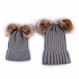 Sidiou Group  Mom And Baby  Kids Knitted Parent-Child Winter Caps Double Fur Ball Beanie Cap