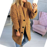 Sidiou Group Women Winter Warm Fluffy Coat Long Knee Jacket Teddy Bear Button Outwear