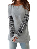 Long Sleeve Round Neck Splice Print Sweatershirt