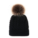 Sidiou Group Winter Women Knitted  Wool Hat Hair Ball Earmuffs Caps Kid Hairball Beanie Cap