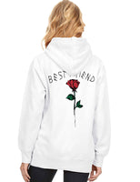 Sidiou Group Women Back BEST FRIEND Letter Print Rose Graphic Print Pullover Hoodies Tops