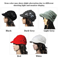 Sidiou Group Winter Women Cable Knitted Visor Hat with Flower Accent Thick Soft Warm Beanie Hats Wool Cap