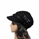 Sidiou Group Winter Women Cable Knitted Visor Hat with Flower Accent Thick Soft Warm Beanie Hats Wool Cap