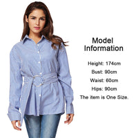 Sidiou Group Women Striped Long Sleeve Button Down Shirt Turn-Down Collar Loose Tops with Belt