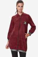 Women Zipped Claret Red Nubuck Jacket