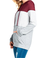 Sidiou Group Women Long Sleeve Round Neck Slim Drawstring Color Block Front Pockets Hoodie