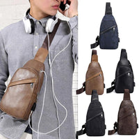 Sidiou Group Men Leather Chest Pack USB Backbag With Headphone Hole Functional Travel Sling Bag