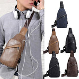 Sidiou Group Men Leather Chest Pack USB Backbag With Headphone Hole Functional Travel Sling Bag