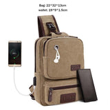 Sidiou Group USB Leather Men Messenger Bag With Headphone Hole Crossbody Shoulder Bag Sling Bag