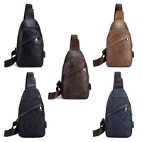 Sidiou Group Chest Bag Men Leather Chest Pack USB Backbag With Headphone Hole  Male Sling Bag