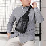 Sidiou Group Chest Bag Men Leather Chest Pack USB Backbag With Headphone Hole  Male Sling Bag