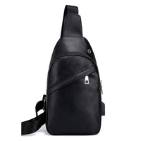 Sidiou Group Chest Bag Men Leather Chest Pack USB Backbag With Headphone Hole  Male Sling Bag