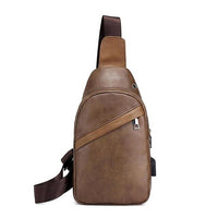 Sidiou Group Chest Bag Men Leather Chest Pack USB Backbag With Headphone Hole  Male Sling Bag