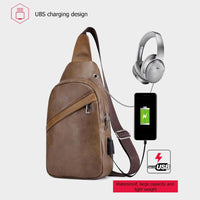 Sidiou Group Chest Bag Men Leather Chest Pack USB Backbag With Headphone Hole  Male Sling Bag